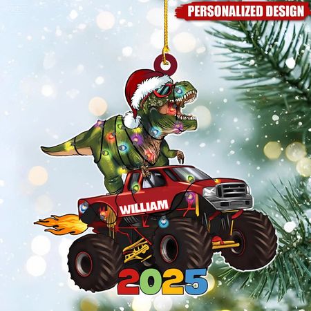 Dinosaur med julelys - Personlig akrylornament, julegave til barn